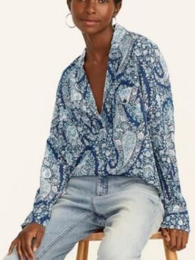 J. Crew Silk Paisley Popover Blouse Large